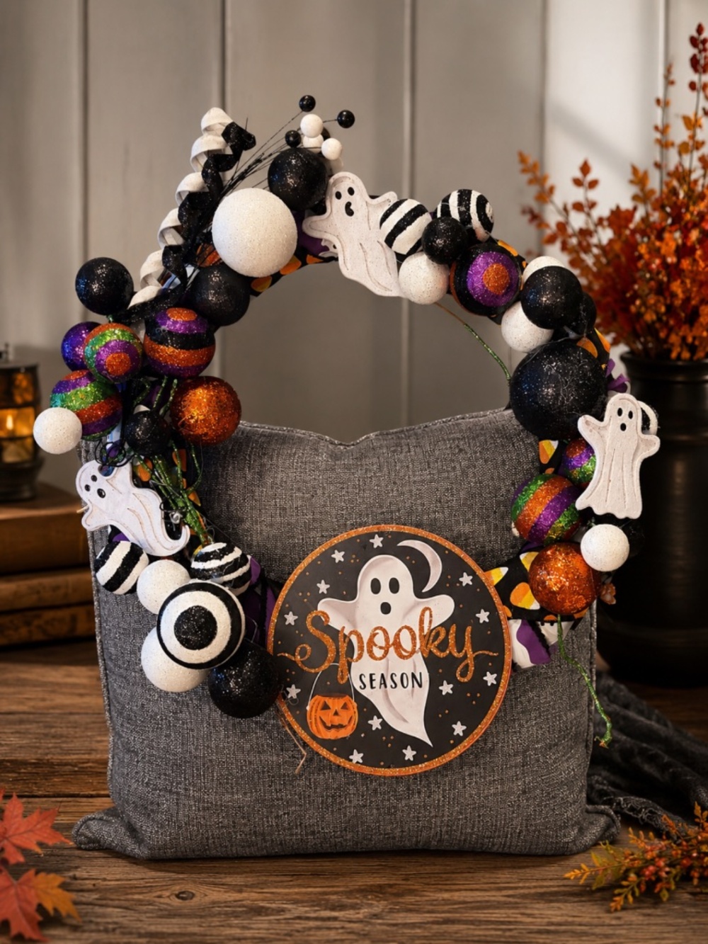 Halloween Ghost Wreath Handmade Spooky Door Decor by AJ